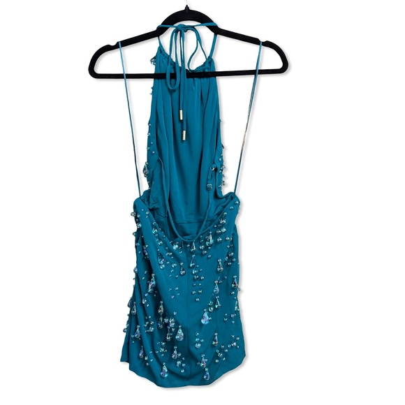 Cult Gaia Artemis Dress Seamoss Teal Embellished Mini beaded Revolve $1195 M - Picture 6 of 16